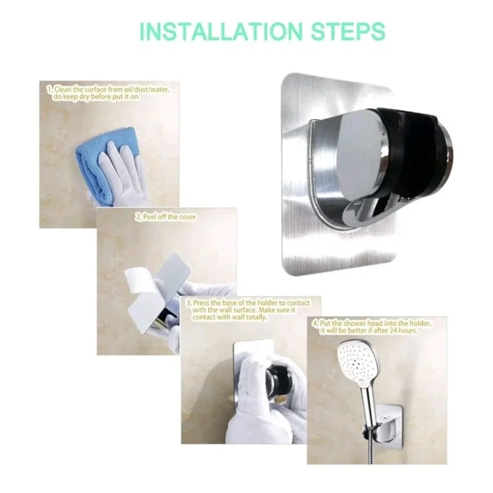 Shower Head‎ Holder w Strong Adhesive - Waterproof Wall Mount For Bathroom
